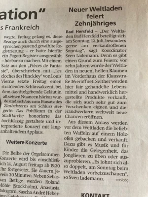 Ank&uuml;ndigung in der Hersfelder Zeitung  (Bild vergr&ouml;&szlig;ern)