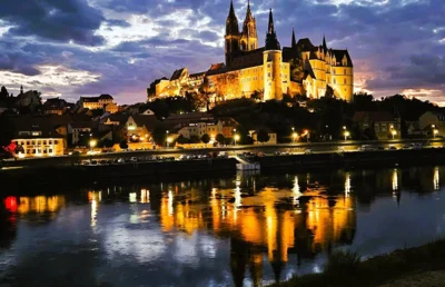 22 N&auml;chtlicher Blick von der Elbe zur Albrechtsburg 