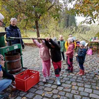 Foto des Albums: Die 1. Klassen pressen Apfelsaft im Obstlehrgarten