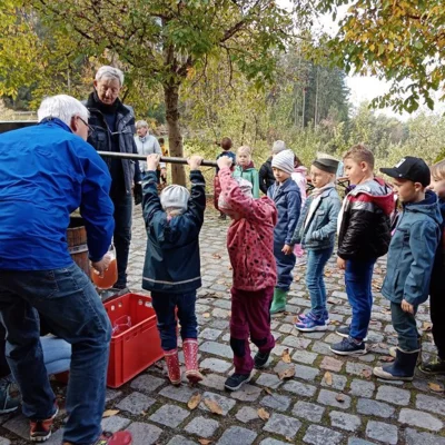 Foto des Albums: Die 1. Klassen pressen Apfelsaft im Obstlehrgarten