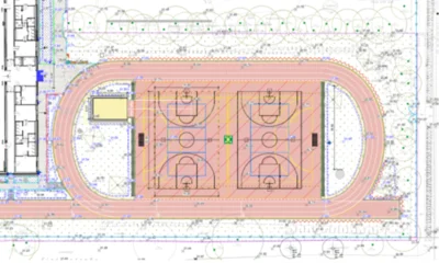 Auszug Genehmigungsplan Sportplatz (Planverfasser: Ahner Landschaftsarchitekten Partnergesellschaftsgesellschaft mbB)  (Bild vergr&ouml;&szlig;ern)