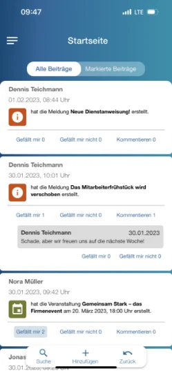 Startseite der Mitarbeiter-App