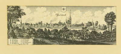 Stadt Perleberg | Ansicht der Stadt Perleberg nach einem Kupferstich von Caspar Merian, 1650.