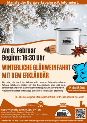 Glühweinfahrt mit dem Erklärbär bei der Mansfelder Bergwerksbahn