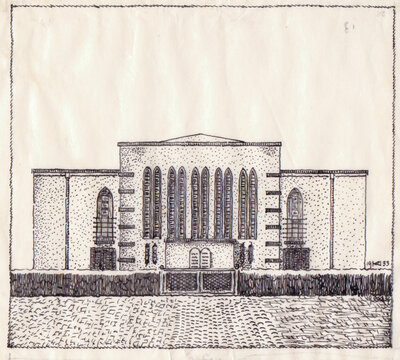 Neue Synagoge in Dieburg - Zeichnung von Karl Münkler, 1933
