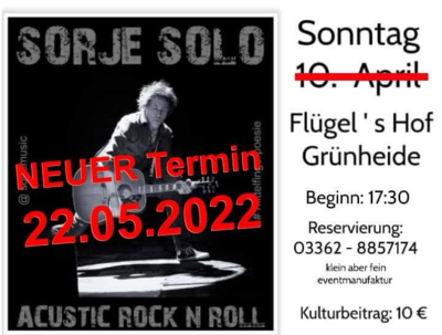 Flyer SORJE SOLO, Foto: Sorjemusic/ Flügel's Hof