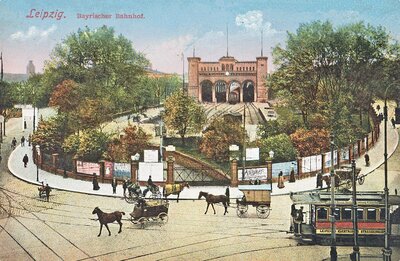 Leipzig Bayerischer Bahnhof mit Vorplatz um 1900 (Bild vergrößern)