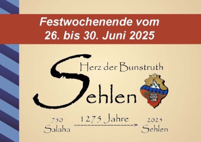 Veranstaltung: 1275-jähriges Jubiläum Sehlen vom 26.-30.06.2025 - Festwochenende 26.  -  30. Jun 2025