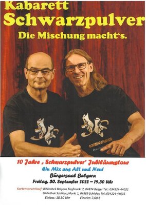 Flyer: Kabarett Schwarzpulver - Die Mischung macht`s - Veranstaltungshinweis 10 Jahre Jubiläumstour (Bild vergrößern)