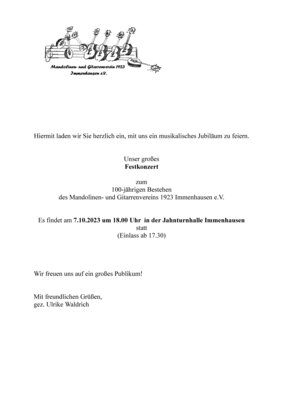 Veranstaltung: Mandolinen- und Gitarrenverein 1923 Immenhausen e.V.: Jubiläumskonzert