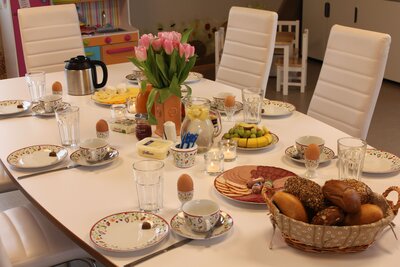 Mitbring-Frühstück, gedeckter Tisch