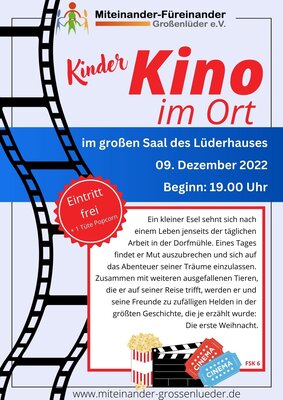 Einladung zum Kinder-Kino im Ort am 9.12.2022 um 19 Uhr im Lüderhaus