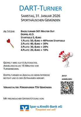 Veranstaltung: Spar- und Kreditbank Cup - Offizielles Dart-Turnier Sa 31.​01.​2026