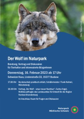 Der Wolf im Naturpark – Beratung, Vortrag und Diskussion für Tierhalter und interessierte BürgerInnen mit Frank Hahnel und Carina Vogel