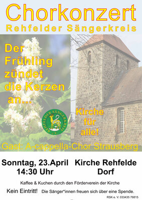Plakat zum Frühlingskonzert des Rehfelder Sängerkreises am 23. April 2023 (Bild vergrößern)