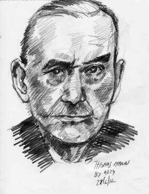 Thomas Mann, Zeichnung von Arturo Espinosa (Bild vergrößern)