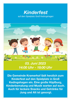 Kinderfest am 3. Juni 2023 von 14:00 - 18:00 Uhr auf dem Spielplatz Groß kedingshagen