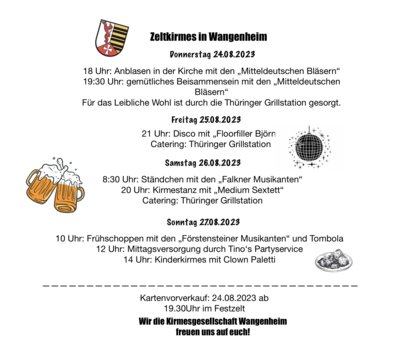 Program Kirmes Wangenheim (Bild vergrößern)