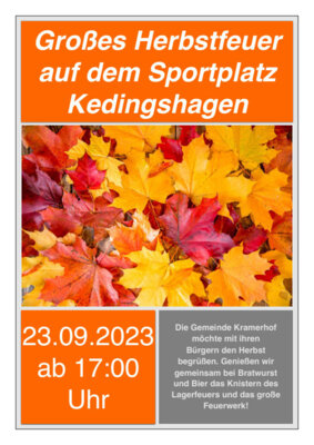 Veranstaltung: Großes Herbstfeuer auf dem Sportplatz Kedingshagen