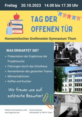 Veranstaltung: Tag der offenen Tür im Humanistischen Greifenstein-Gymnasium Thum