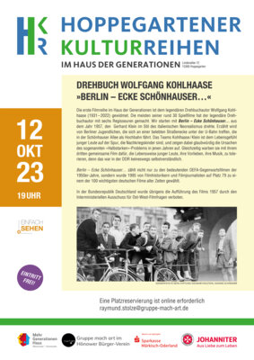 Veranstaltung: Hoppegartener Kulturreihen - Drehbuch Wolfgang Kohlhaase 