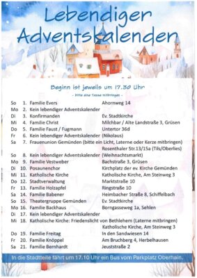 Lebendiger Adventskalender - Terminübersicht (Bild vergrößern)
