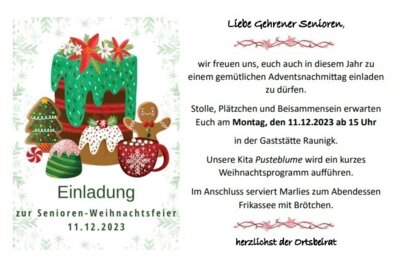 Veranstaltung: Seniorenweihnachtsfeier bei Raunigks
