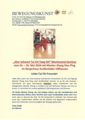 Schwert-Tai-Chi Seminar von Bewegungskunst Studio für Tai Chi, Qigong und Klangmassage Großenlüder