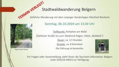 Einladung zur Stadtwaldwanderung am 6.10.2024 in Belgern