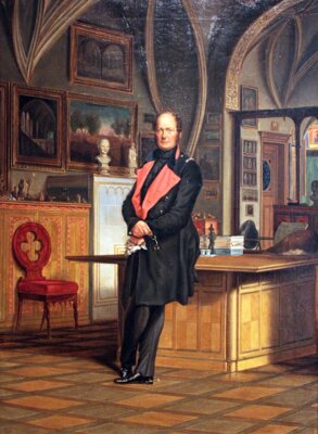 Friedrich Wilhelm IV in seinem Arbeitszimmer, Gemälde von Franz Krüger (1797–1857) (Bild vergrößern)