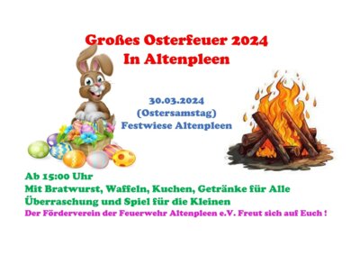 Veranstaltung: Großes Osterfeuer am 30.03.2024 in Altenpleen - Festwiese
