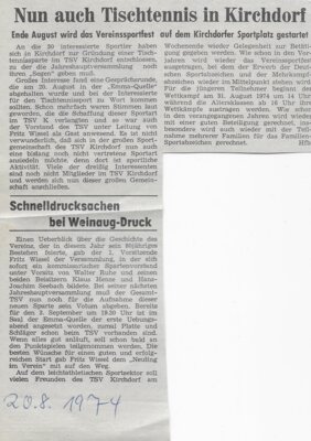 19740820 Nun auch Tischtennis in Kirchdorf