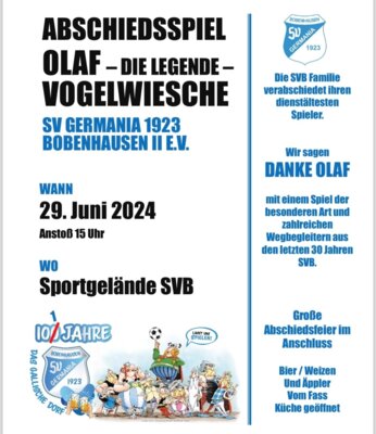 Plakat für Abschiedsspiel Olaf Vogelwiesche am 29.06.2024