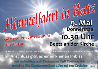 Veranstaltung: 10.30 Uhr, Himmelfahrtsgottesdienst in Beetz
