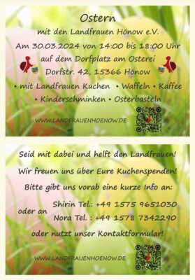 Flyer zum Osterfest der Landfrauen Hönow
