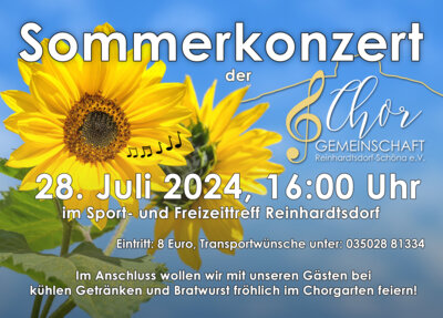 Veranstaltung: 28. Juli - Sommerkonzert der Chorgemeinschaft Reinhardtsdorf-Schöna e. V. So 28. 07. 2024