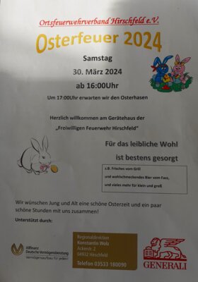Veranstaltung: Osterfeuer in Hirschfeld