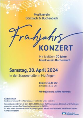 Veranstaltung: Frühjahrskonzert mit Jubiläum 70 Jahre Musikverein Buchenbach