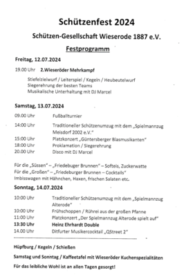 Programmflyer Schützenfest 2024 Wieserode
