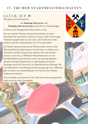 Veranstaltung: 47. Thumer Stadtmeisterschaften im Tischtennis