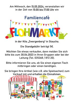 Veranstaltung: Am 15.05.2024 - Familiencafé - Flohmarkt in der Kita Zwergenberg in Staucha