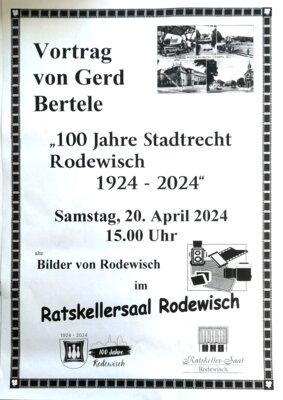 Veranstaltung: Vortrag von Gerd Bertele "100 Jahre Stadtrecht Rodewisch 1924 -2024"