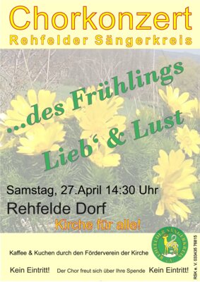 Plakat zum Frühlingskonzert des Rehfelder Sängerkreises am 27. April 2024 (Bild vergrößern)