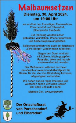 Veranstaltung: Maibaumsetzen Porschendorf/Elbersdorf