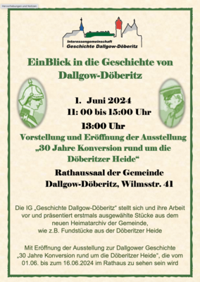 Veranstaltung: Ein Blick in die Geschichte von Dallgow-Döberitz & Ausstellungseröffnung „30 Jahre Konversion rund um die Döberitzer Heide“
