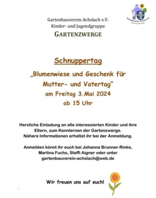 Veranstaltung: Schnuppertag für Kinder beim Gartenbauverein Achslach