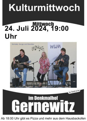 Veranstaltung: Kulturmittwoch im Denkmalhof Gernewitz - mit WUM