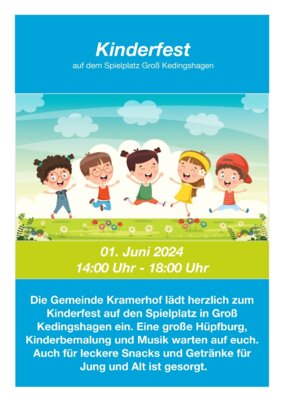 Veranstaltung: Kinderfest am 1. Juni 2024 von 14:00 - 18:00 Uhr auf dem Spielplatz Groß Kedingshagen