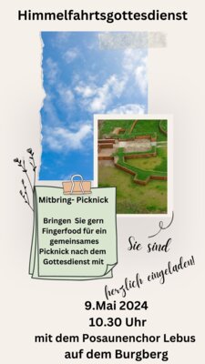 Veranstaltung: Himmelsfahrtsgottesdienst mit anschließendem Mitbring- Picknick auf dem Burgberg Lebus