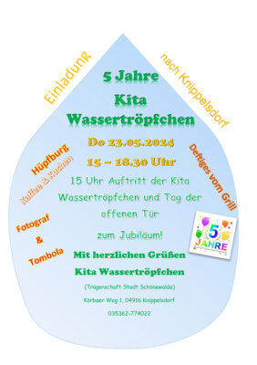 Veranstaltung: 5 Jahre Kita "Wassertröpfchen" Knippelsdorf am 23.05.2024